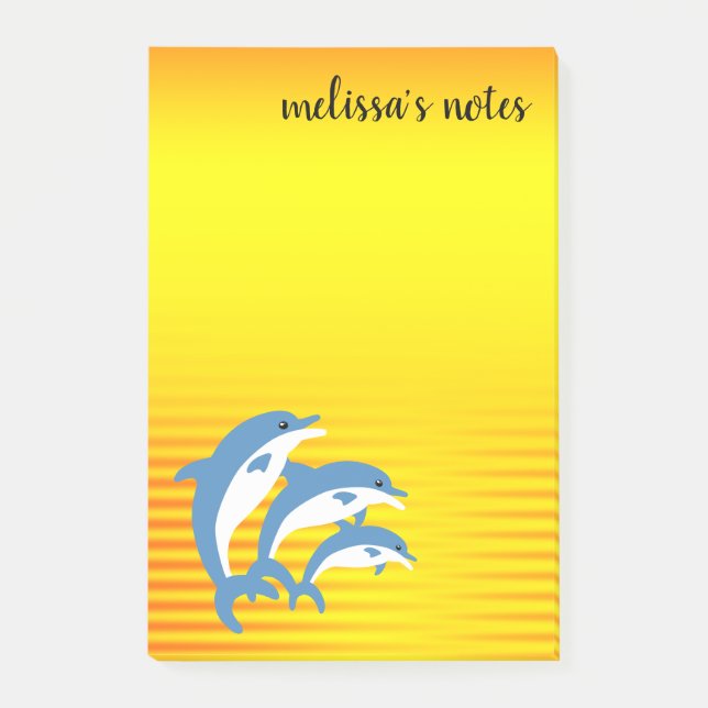 Notas Post-it® Delfines azules bailando en el sol tropical (Anverso)