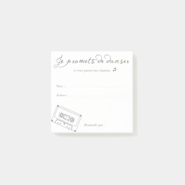 Notas Post-it® Demande Musique "Je te promets de danser" (Anverso)