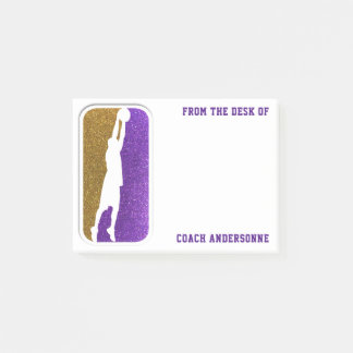 Notas Post-it® Deportes del entrenador de baloncesto Purple Gold 