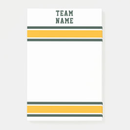 Notas Post-it® Deportes Nombre equipo Verde y Oro con franjas bla