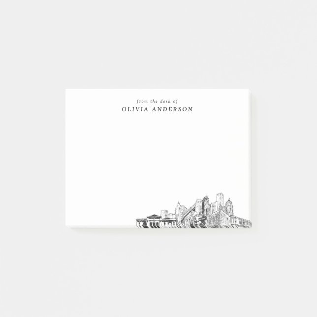 Notas Post-it® Desde la oficina de Detroit Skyline personalizada (Anverso)