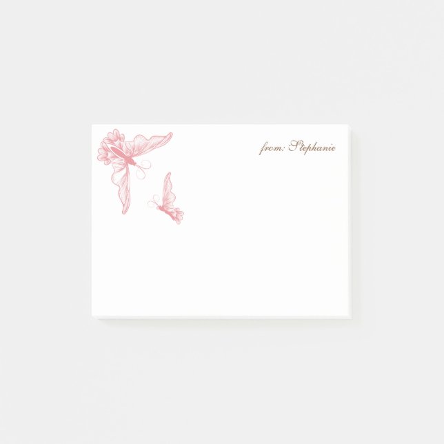 Notas Post-it® DESDE SU NOMBRE | Mariposas Rosadas Filigree (Anverso)