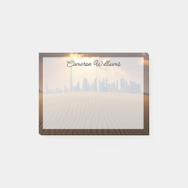 Notas Post-it® Deserts | Dubai's Skyline View from Sand Dune (Anverso)