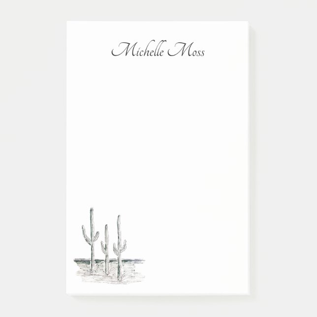 Notas Post-it® Desierto Suculento Cactus Simple Blanco Negro (Anverso)