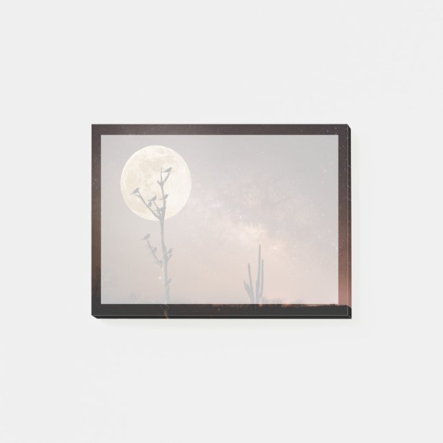 Notas Post-it® Desiertos | Cactus de Saguaro con aves en el desie (Anverso)