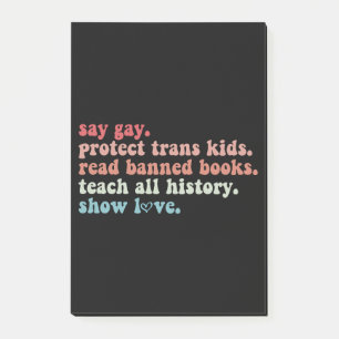 Notas Post-it® Di Gay Protege a los Niños Trans Lee Libros Prohib