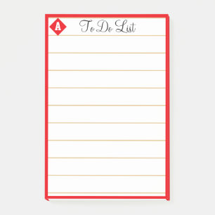 Notas Post-it® Diamante rojo y monograma en blanco Rayado