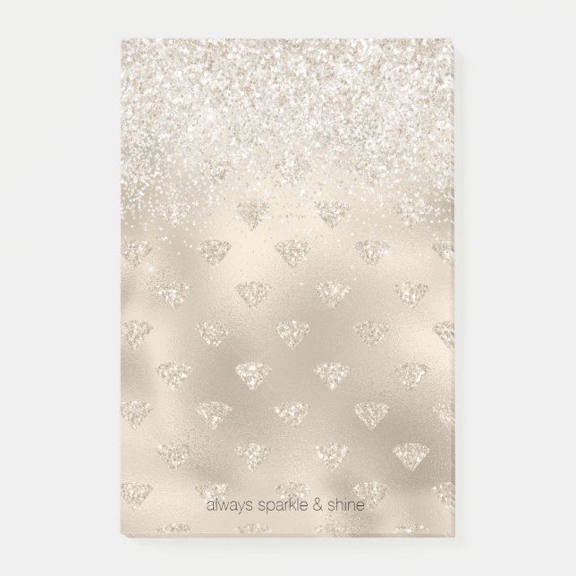 Notas Post-it® Diamantes Purpurinas Glitz blanco dorado (Anverso)