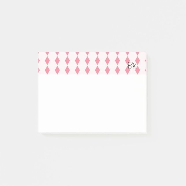 Notas Post-it® Diamantes rosas con iniciales (Anverso)