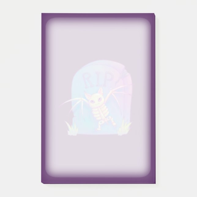 Notas Post-it® Dibujo Bat Skeleton RIP Gravestone Halloween (Anverso)