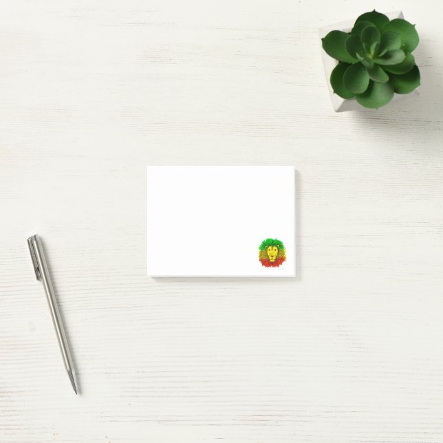Notas Post-it® Dibujo de cabeza de león Rasta rojo amarillo verde (Oficina)