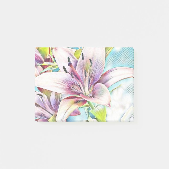 Notas Post-it® Dibujo de flor de azeera rosada (Anverso)