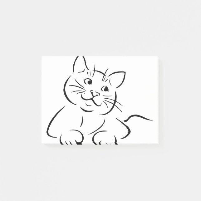 Notas Post-it® Dibujo de gato animal Línea felina Kitten Kittie S (Anverso)