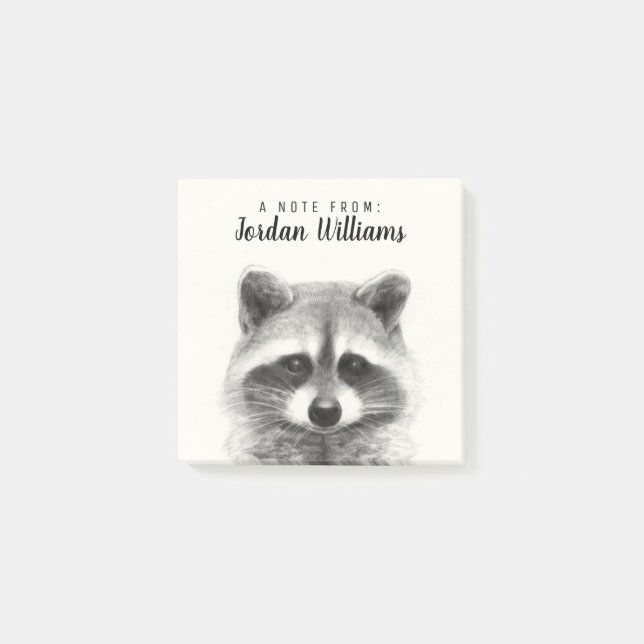 Notas Post-it® Dibujo de lápiz de mapache (Anverso)