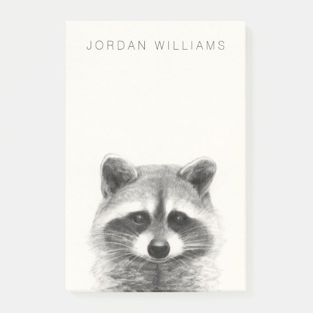 Notas Post-it® Dibujo de lápiz de mapache (Anverso)