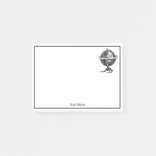 Notas Post-it® Dibujo de litografía de Vintage World Globe BW