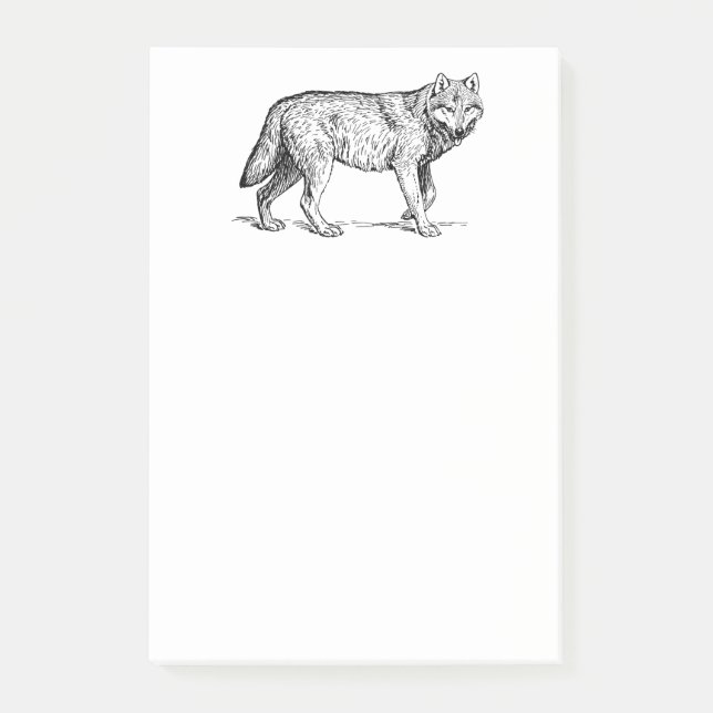 Notas Post-it® Dibujo de tinta elegante de lobo gris (Anverso)