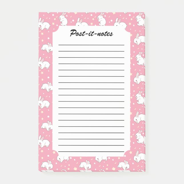 Notas Post-it® Dibujo Kawaii de conejo rosa lindo (Anverso)