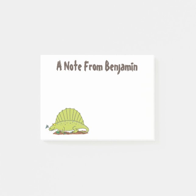Notas Post-it® Dimetrodon verde gracioso dinosaurio personalizado (Anverso)