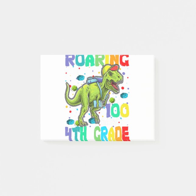 Notas Post-it® Dinosaurio T-Rex en 100 días de cuarto grado (Anverso)