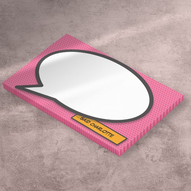 Notas Post-it® Discurso de nombre personalizado Burbuja libro cóm (Custom Name Speech Bubble Fun Comic Book Pink Post-it Notes)