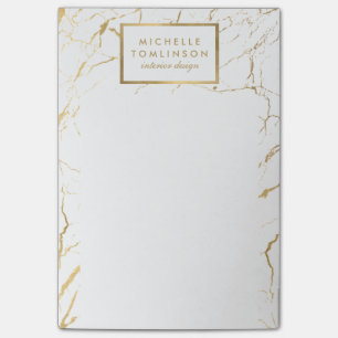 Notas Post-it® Diseñador de mármol blanco y dorado