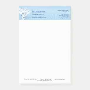 Notas Post-it® Diseño azul de Caduceos 3D blanco médico