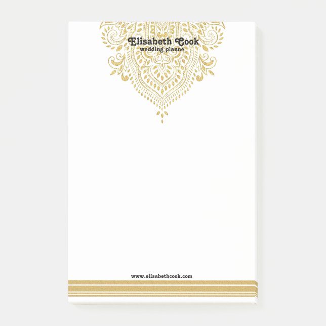 Notas Post-it® Diseño Boda Glod Paisley Ornament & Stripes (Anverso)
