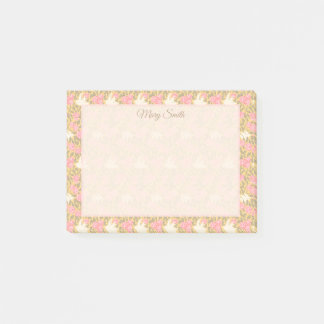 Notas Post-it® Diseño de borde de pájaro floral pastel elegante