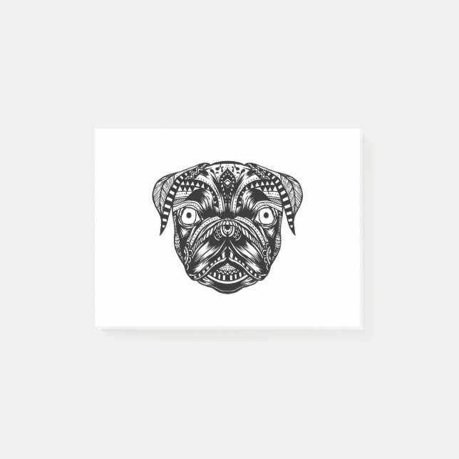 Notas Post-it® Diseño de cabeza de perro Pug Mandala (Anverso)