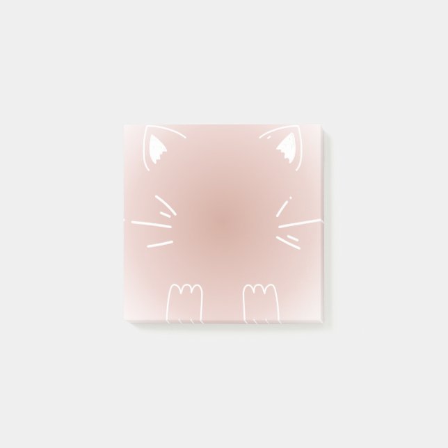 Notas Post-it® Diseño de gato con gradiente rosa pastel (Anverso)