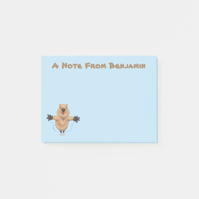 Notas Post-it® Diseño de personalizados de quokka saltando feliz (Anverso)