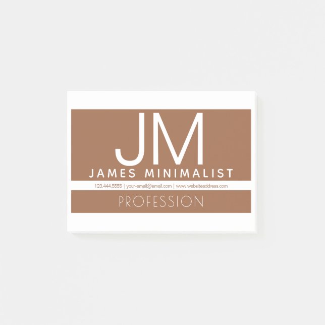Notas Post-it® Diseño minimo profesional moderno | Marrón y blanc (Anverso)