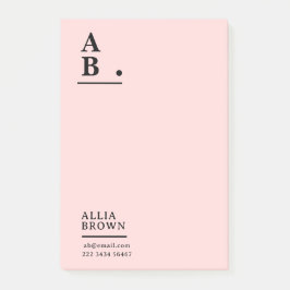 Notas Post-it® Diseño moderno de monograma rosa rubor