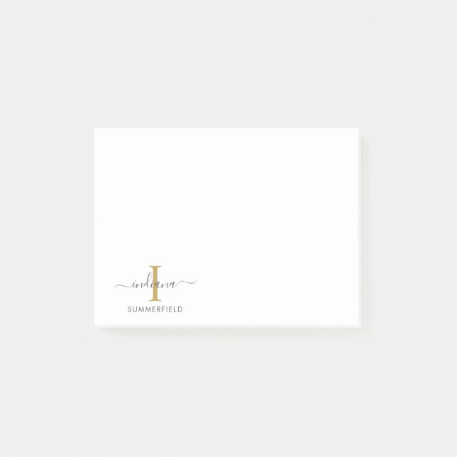 Notas Post-it® Diseño Monograma Inicial Elegante Script Personal (Anverso)