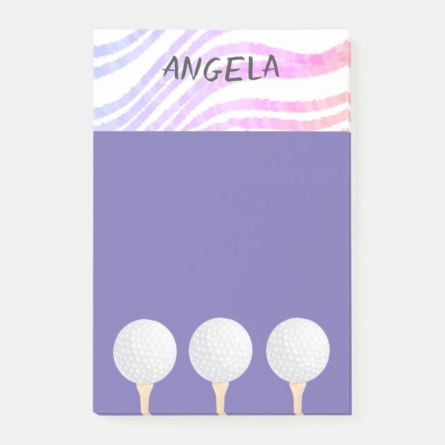 Notas Post-it® diseño púrpura de bola de golf para golfistas (Anverso)