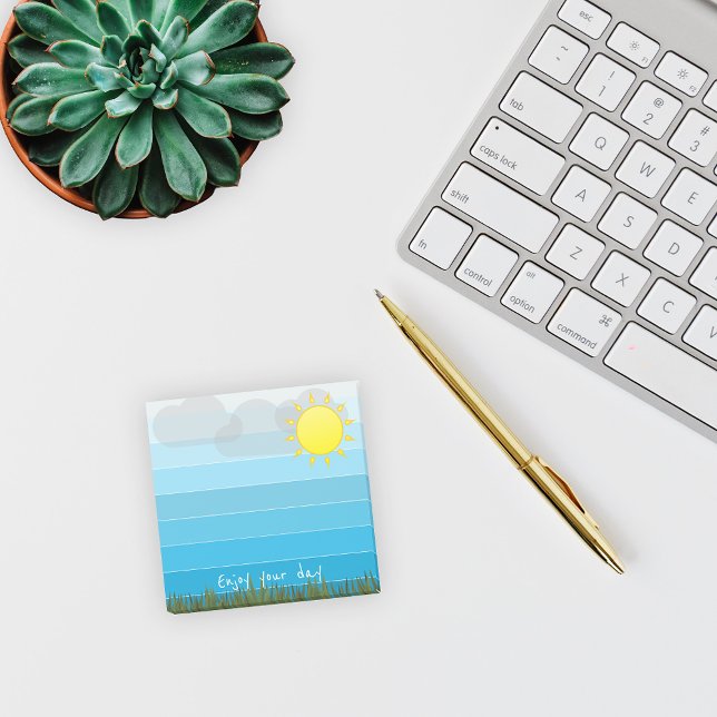 Notas Post-it® Disfruta Tu Día  Sol Nubes y Césped Verde (Subido por el creador)