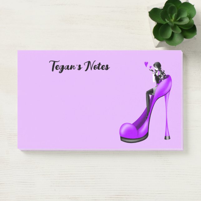 Notas Post-it® Diva de la Moda Personalizada en Morado Stiletto (Oficina)