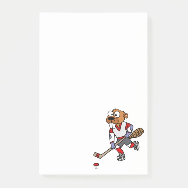 Notas Post-it® Divertido castor jugando Personalizado de hockey s (Anverso)