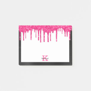 Notas Post-it® Divertido negro Purpurina rosado caliente gotea pe