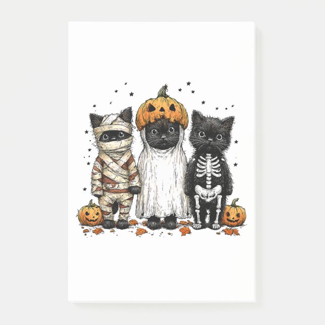 Notas Post-it® Divertidos tres gatos de Halloween (Anverso)