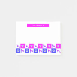 Notas Post-it® Doberman Pinscher Dog & Paw Hot Pink & Blue