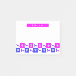 Notas Post-it® Doberman Pinscher Dog & Paw Hot Pink & Blue