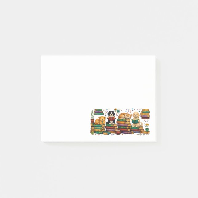 Notas Post-it® Dogs Reading Books Cozy Library Scene (Anverso)