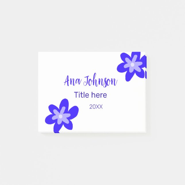 Notas Post-it® Doodle de flores azules titulo año 20XX profesión (Anverso)