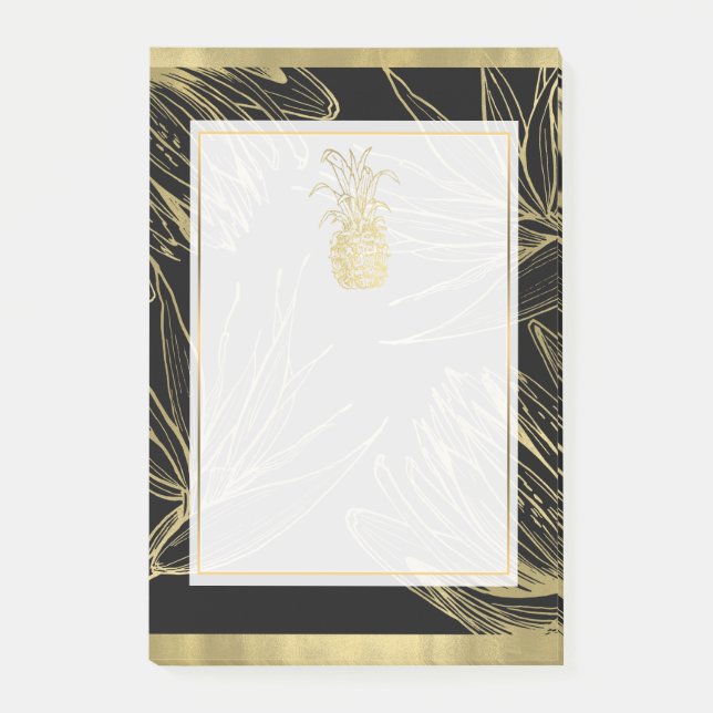 Notas Post-it® Dorado y Black Tropical Pineapple Botánico Floral (Anverso)
