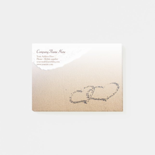 Notas Post-it® Dos Corazones En La Arena (Anverso)