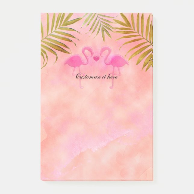 Notas Post-it® Dos flamencos rosados acuarela Tropical postearlo (Anverso)