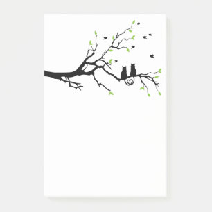 Notas Post-it® Dos gatos en silueta de árbol de amor