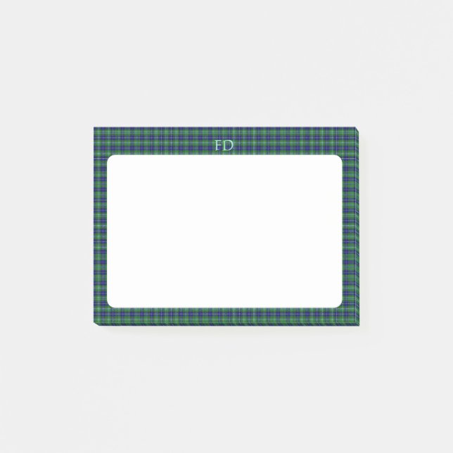 Notas Post-it® Douglas Oficial Tartán con monograma/ nombre (Anverso)